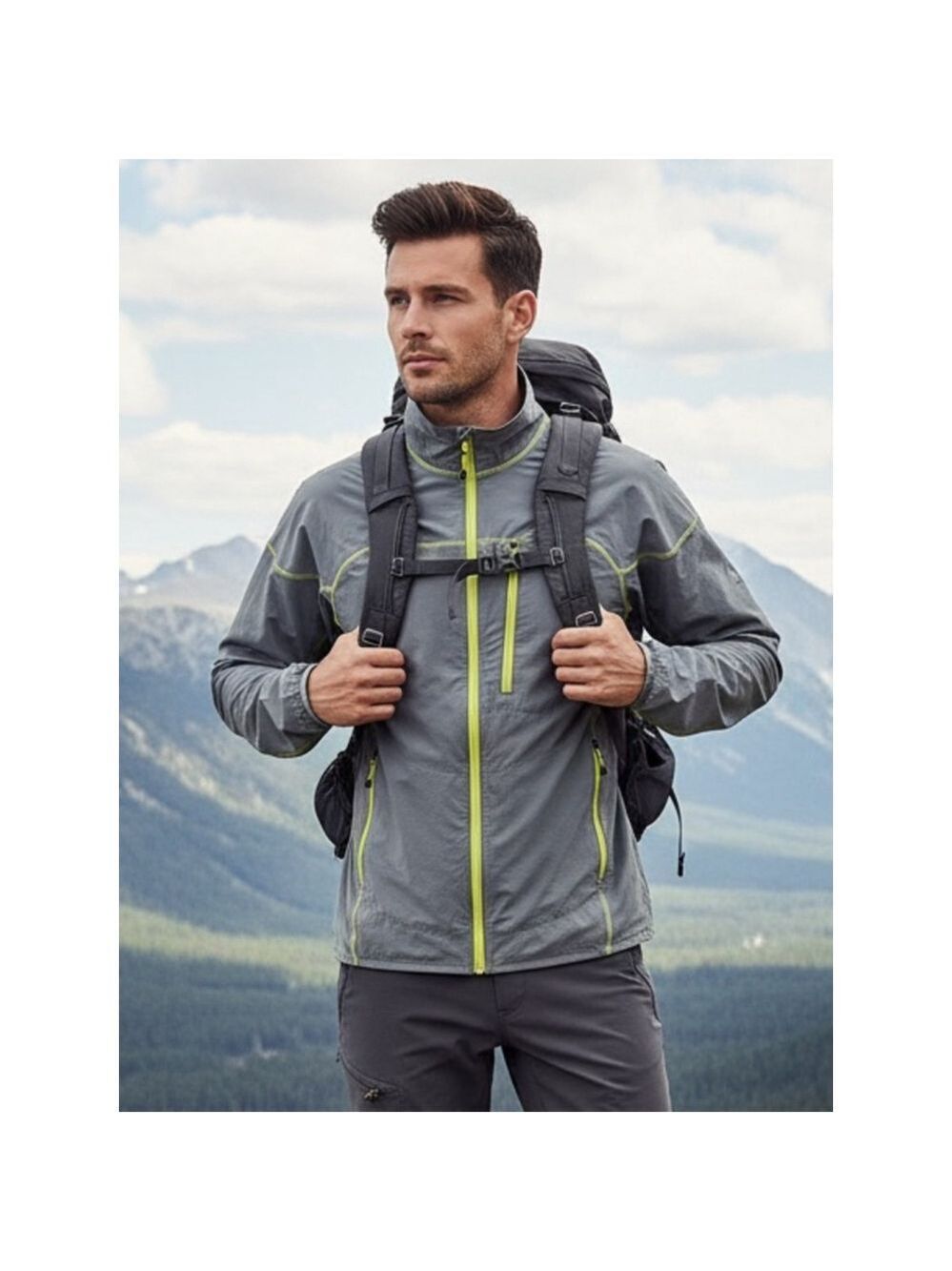 Eddie Bauer Men's Gray Neon Yellow Full Zip Softshell Active Jacket M gorpcore